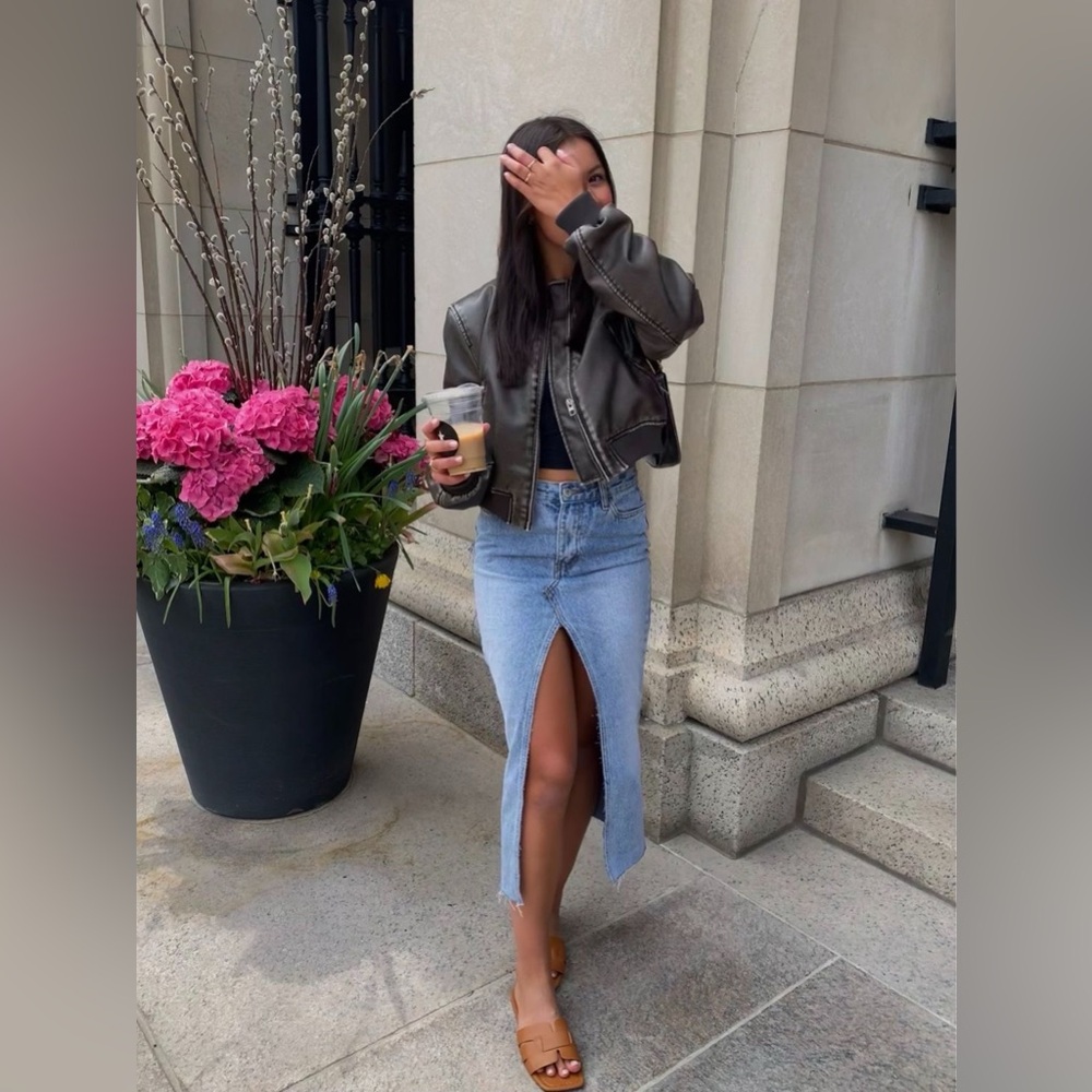 Beginning Boutique Re-worked Low Waisted Front Split Denim Midi Skirt